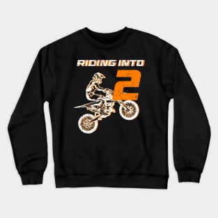 Riding into 2nd birthday boy Dirt Bike gift for kids Crewneck Sweatshirt